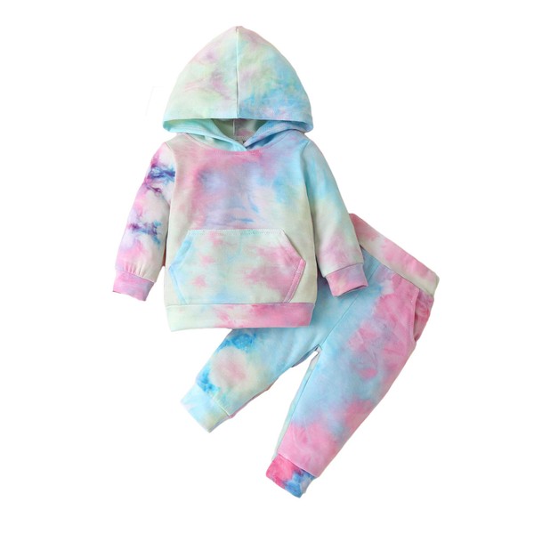 Newborn Infant Baby Girls Sweatshirts Tie Dye Sweatsuit Hoodies Tops Pants 2Pc Tracksuit Fall Winter Clothes Set (Green, 12-18 Months)