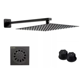 Meer Regadera Negra 8  Con Tubo Cuadrado, Resumidero Y Manerales