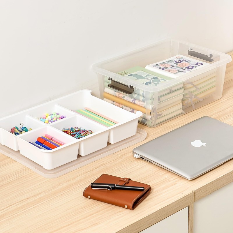 MACOPRO Plastic Storage Box with Removable Tray Craft Organizers and