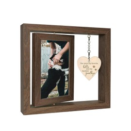 Wooden Rotating Photo Frame with Heart Pendant, Double-Sided Rotating Picture Frame, Wooden Picture Frame with Heart, Holds 2 Photos 15 x 10 cm, with Wooden Heart Pendant, for Anniversary, Desk, DIY