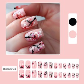 FIEONCIY Press on Nails Short Square Shaped Glossy Full Cover Acrylic Short Length Square False Nails with Designs Artificial Square Fake Nails Glue Stick ons Fingernails for Women Girls(BKS3092)