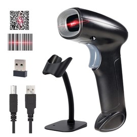2D 1D Escáner de Código de Barras Lector Código de Barras Inalámbrico, Scanner Código de Barras Alámbrico con Conexión USB Compatible con PC y Laptop, Ideal para Puntos de Venta (con Soporte)