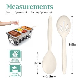 Raypard 8 Pack 10" Large Reusable Plastic Wheat Straw Serving Spoon Set, 4 Serving Spoons & 4 Slotted Spoons, Kitchen Mixing Serving Spoon for Buffet Chafing Dish Catering (Khaki, Not for Cooking)