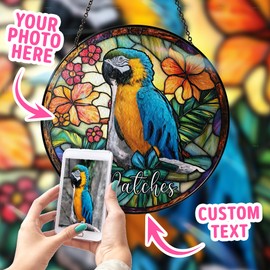 Bfigift Custom Animal Portrait Art Suncatcher Stained Glass Remembrance Gift Decor Bird Window Hanging Parrot Lover Bereavement Keepsake Loss of Pet Sympathy Sign