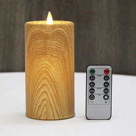 Flickering Flameless Candle with Remote and Timer, Battery Operated Wood Grain Glass Candles with 3D Moving Flame, Real Wax Candles, LED Pillar Candle for Wedding,Christmas, Home Decor (Brown)