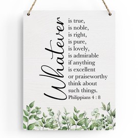 Inspirational Scripture Wall Art Bible Verses Philippians 4:8 Wooden Hanging Sign Prayer Room Decor Religious Gift Christian Wall Decor for Home Office Bedroom Living Room Nursery 8x10 Inches