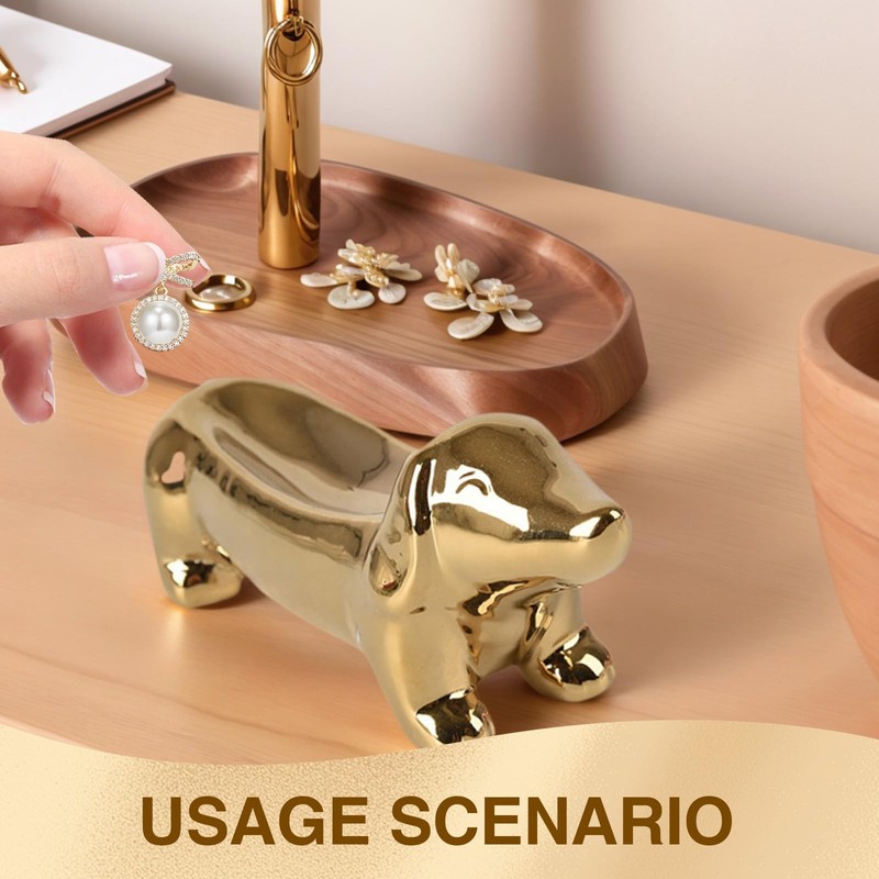 PASDUCHAS Dachshund Ring Holder, Weiner Dog Ceramic Trinket Tray for