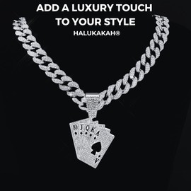 Halukakah 18K Real Gold/Platinum Plated Pendant Necklaces for Men - Over 1000 Diamonds - Cuban Link Chain - Clustered Diamonds Poker Pendant - Hip Hop Style - Complete with Gift Box, Diamond, No