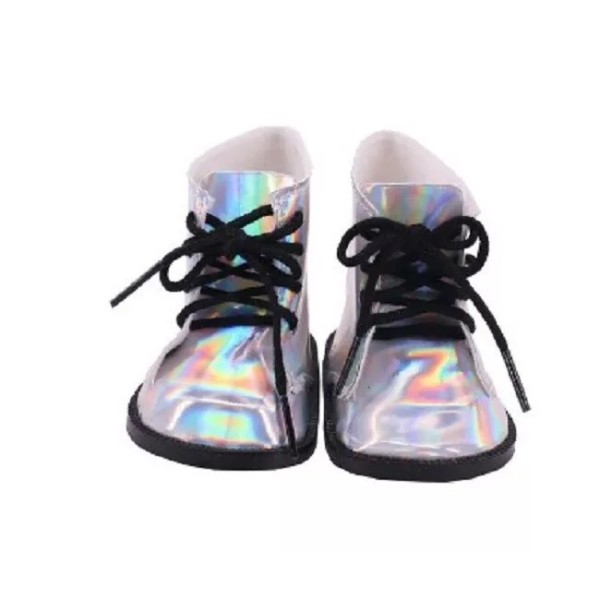 JustAskJoyce Collections Boots, Leather Tie Boots, "Iridescent Silver" Designed for