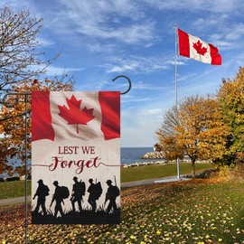 Louise Maelys Patriotic Garden Flag 12x18 Double Sided, Small Burlap Lest We Forget Fallen Heroes Canadian Yard Banner Outdoor House Decor (ONLY FLAG)
