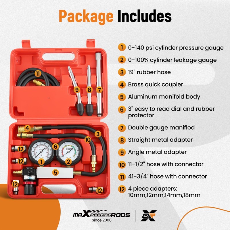 maXpeedingrods Cylinder Leak Down Tester Kit, Gasoline Engine Compression Tester,