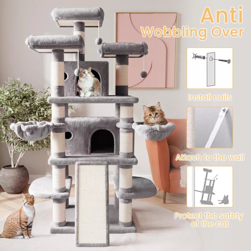 CA&T 68 Inches Multi-Level Large Big Cat Tower Cat Activity