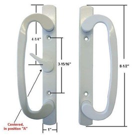 TechnologyLK STB Sliding Glass Patio Door Handle Set, Mortise Type, A-Position, Non-Keyed, White, 3-15/16" Screw Holes