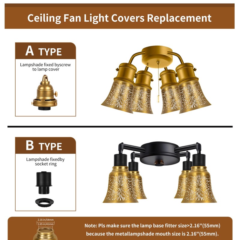 Ceiling Fan Replacement Globes, 4 Pack Chrysanthemum Pattern Fixture Replacement