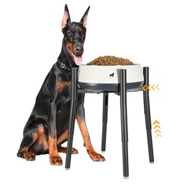 PROERR Raised Single Dog Bowl Stand, Adjustable 12-16" Tall, Elevated Dogs Food Bowl Stand for 8-12" Wide Bowls, Dog Bowl Holder for Medium Large - Metal Pets Dish Holder Only - Black