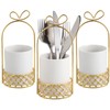 JUXYES Ceramic Silverware Holder For Tabletop, White Cutlery Holder With