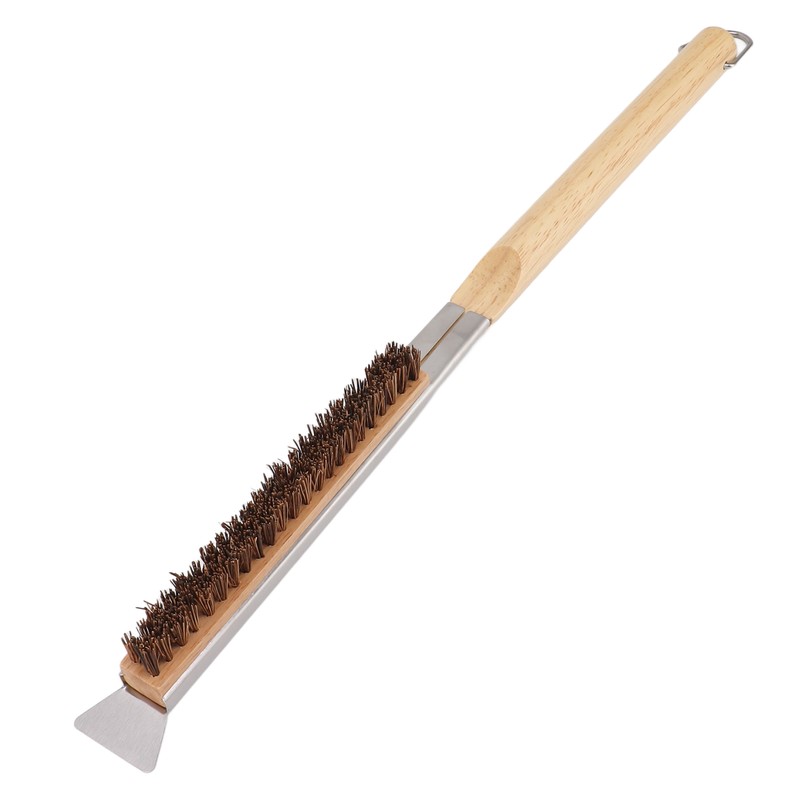 Pizza Oven Brush with Scraper Detachable Wooden Handle Coconut Fiber