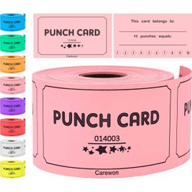100 Carewon Pink Reward Punch Cards (8 Colors Available), Incentive & Loyalty Reward Cards - for Classroom, Business, Dental Office, Medical Doctor, Salon & More - 3.5" x 2" - Pink Card