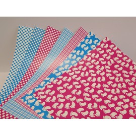 Patterned Card A4 1-Sided Baby Feet, Gingham, Polka Dots Bright Pink or Blue X 5 Sheets (Bright Blue Gingham CL029)