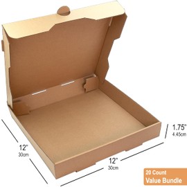 BOARDS+ BOARDS+ Pizza Boxes 12 x 12 x 1.75 Inches (20 Pack) | Kraft Corrugated Cardboard Pizza Boxes | Keep Your Pizzas Hot & Steamy