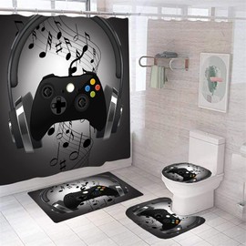 Game Shower Curtain Kids Boys Gaming Bath Curtain with 12 Hooks Modern Gamer Bathroom Decor Teens Gamepad Shower Curtain Set for Stalls Bathtubs 72" Wx72 L Waterproof (Black)