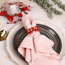 Getfitsoo Red Love Napkin Rings Set of 8, Valentine's Day Napkin Rings, Metal Heart with Words Napkin Holders for Valentine's Day, Mother's Day, Wedding, Anniversary Dinners, Parties Table Decoration