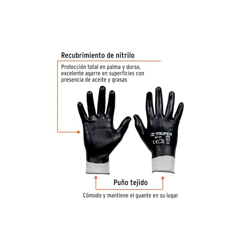 Truper Guantes De Poliester Recubrimiento De Nitrilo Chicos 18025