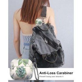 Case Compatible with AirPod 4th Generation 2024,Shockproof Protective Case Cover with Keychain for Women Men,Wireless Accessorie Charging Cases for Airpod 4th - Cute Succulent Cactus Plant