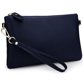 YALUXE Bolso de mano para mujer, de piel auténtica de grano completo, correa de portafolios para smartphone, Azul oscuro, Grande