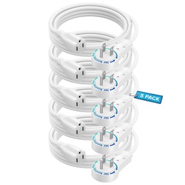 Maximm Extension Cord 10 Feet White (5 Pack) Flat Plug, 360° Rotating Short Power Cord Single Outlet, Indoor 16 Gauge 3 Prong Grounded Wire UL Certifed