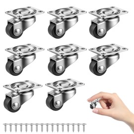 HcvGcm Small Furniture Castors, Pack of 8 Small Furniture Castors, Flat, Mini Castors for Furniture, 360° Rotatable, Quiet and Gentle, Ideal for Cabinets, Tables, Office Devices