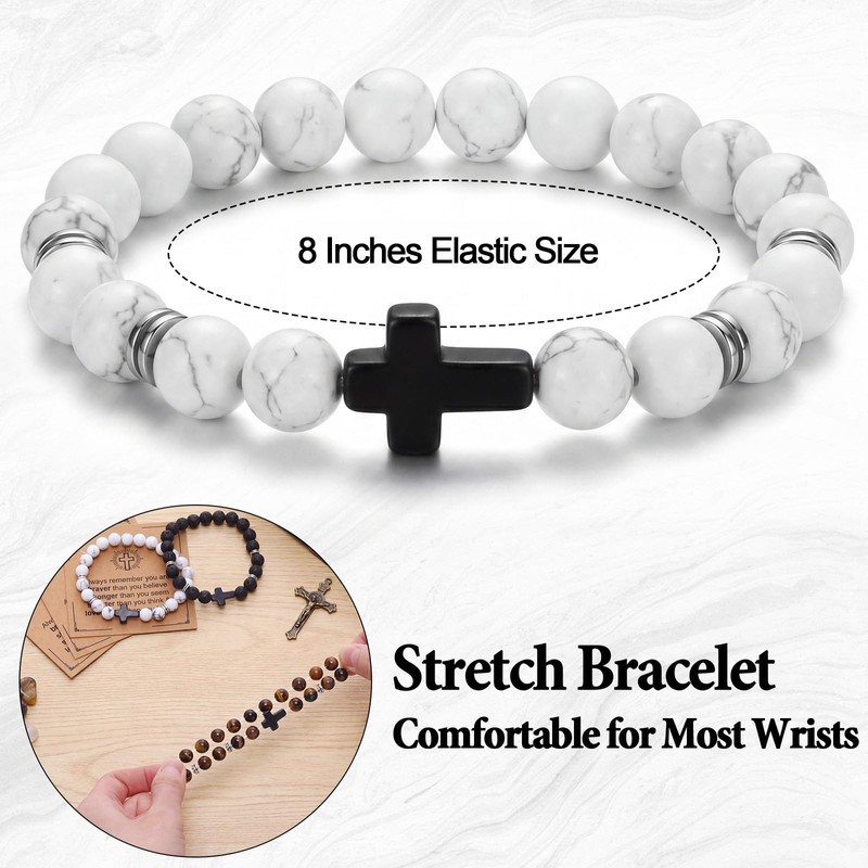 Kingdder 3 Pcs Cross Bracelets for Men Natural Stone Beaded