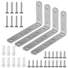 Angle Connector, 90 Degree Stainless Steel Angle Brackets Long 125 x 75 x 3 mm Thick with Screw for Furniture Table Chair Bookshelf Cabinets Wall Mounting Attachment (Pack of 4)
