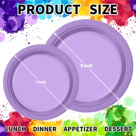CC-SLZP 120 PCS Lavender Plastic Plates, Disposable Plates for Party Heavy Duty Plastic Dinnerware Sets, Include 7" Dessert and 9" Dinner Plates for Wedding Easter Picnic BBQ (Lavender, 7"+9")
