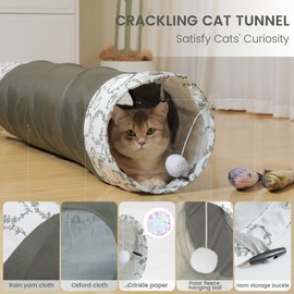 TSEB4TEP Cat Tunnel,Cat Tunnels for Indoor Cats, 2 Way Collapsible Crinkle Paper Cat Play Tunnel Toys Sets Anti-Scratch 9.8"*51",Cat Teasers and Toy Fish for Cats, Puppy, Kitty, Kitten, Rabbit