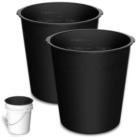 2PCS 5 Gallon Bucket Liner Reusable Rubber Bucket Liners for Concrete Mix and Thinset with Graduated Measurements (2PCS-Black)