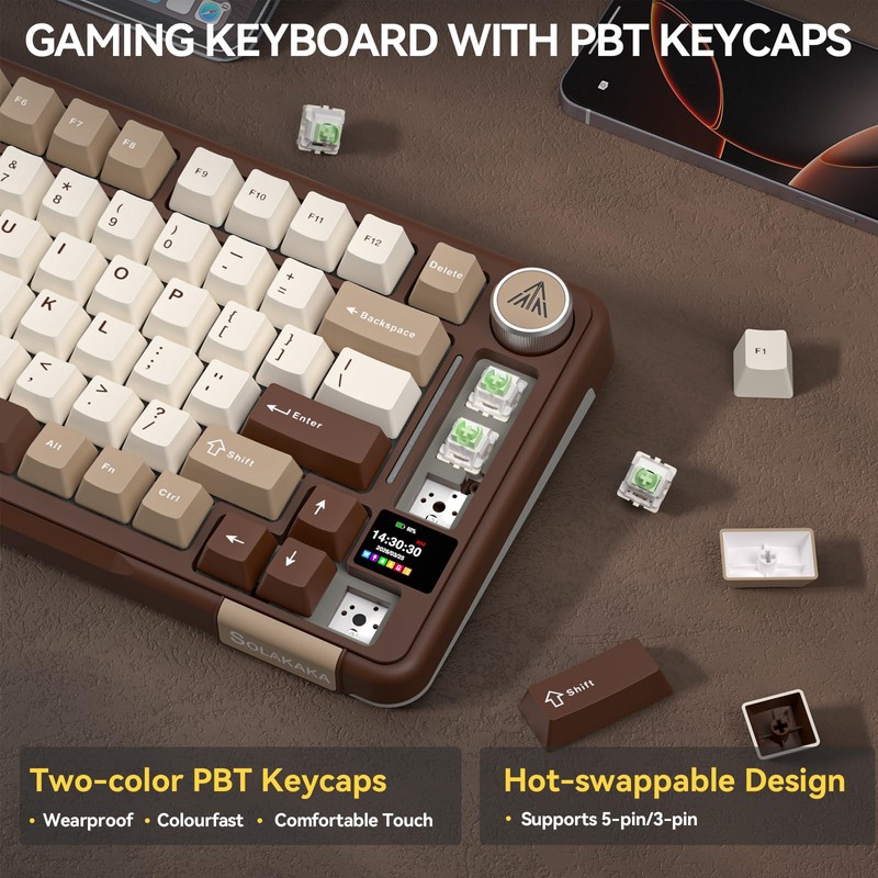 SOLAKAKA A75 PRO 75% Wireless Mechanical Keyboard with Screen and