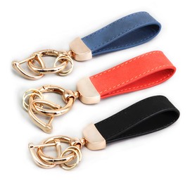 3PCS Leather Car Keychain Accessories Key Ring 360 Degree Rotatable Snap Swivel and Anti-Lost D-Ring Metal Key Chains for Men and Women(Orange,Blue,Black)