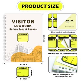1 Pack of 225 Visitor Badges Registry Log with Carbon Copy Visitor Stickers Letter Size Visitor Log Book Extras Protecting Privacy Pages Spiral-Bound Self Visitor Badges Guest Register Book (1)