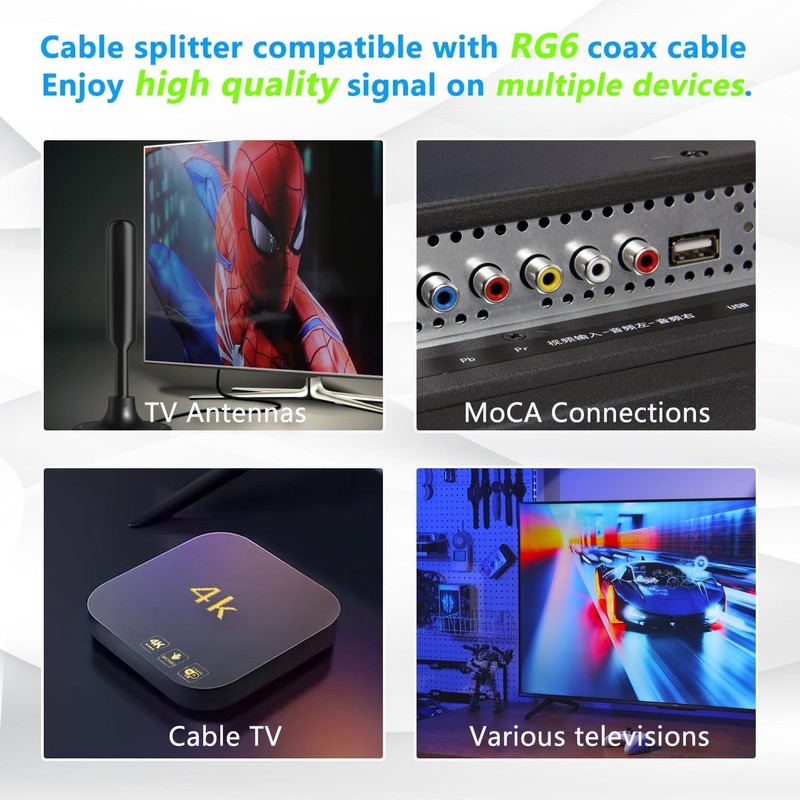 Coaxial Cable Splitter 2 Way, Coax Splitter Support 5-2400MHz, Digital