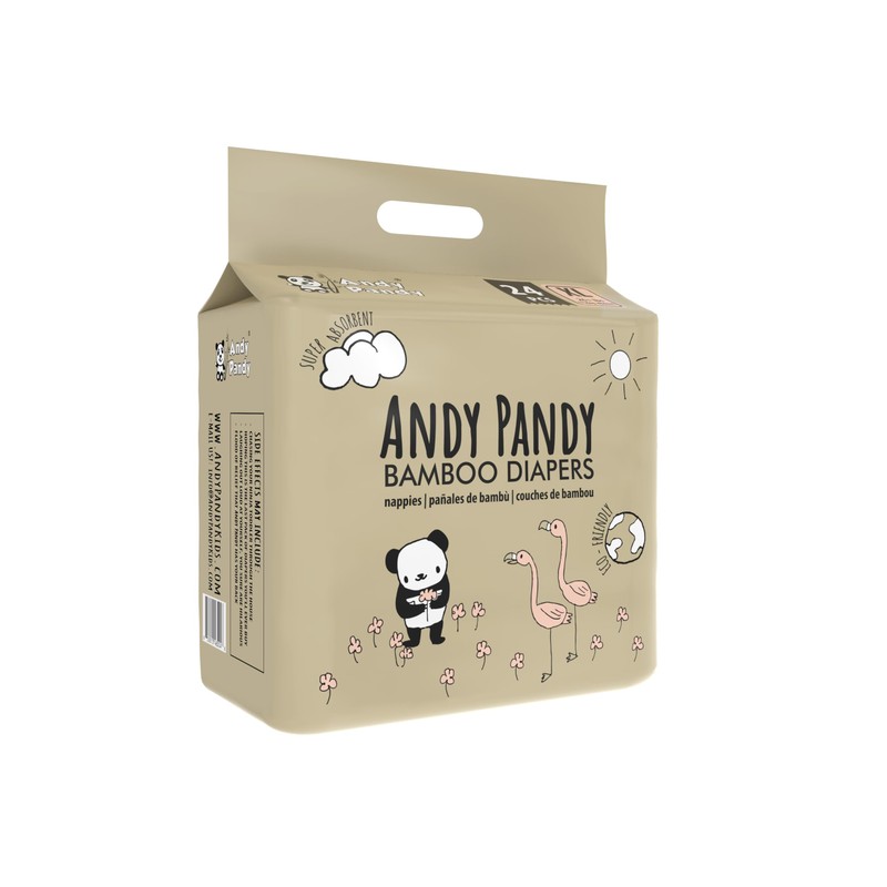Andy Pandy Bamboo Disposable Diapers, Extra Large, 26+ lbs, White,