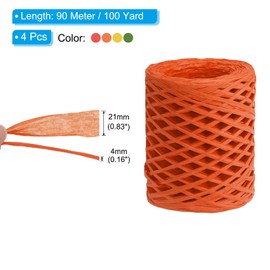 PATIKIL Raffia Ribbon 100 Yard, 4 Roll Natural Packing Paper Twine String for Crochet Box Wrapping Craft Holiday Decor, Red/Orange/Yellow/Green