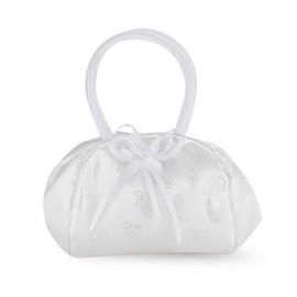Flower Girl Gifts White Satin Embroided Deluxe Snap Purse with Padded Handles, 9 Inch
