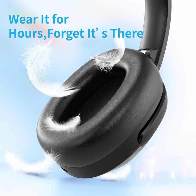 Rebocico Active Noise Cancelling Headphones, Bluetooth 5.3 Over-Ear with Microphone