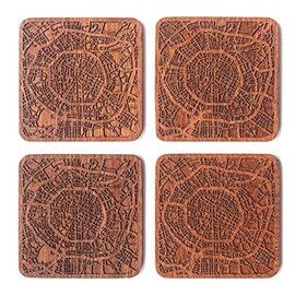 Chengdu Map Coaster by O3 Design Studio, Set of 4, Sapele Wooden Coaster with city map, Multiple city optional, Handmade