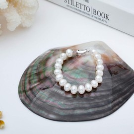 VIKI LYNN Women Girls 925 Sterling Silver 8-9mm Freshwater Cultured Pearl Bracelet -18cm