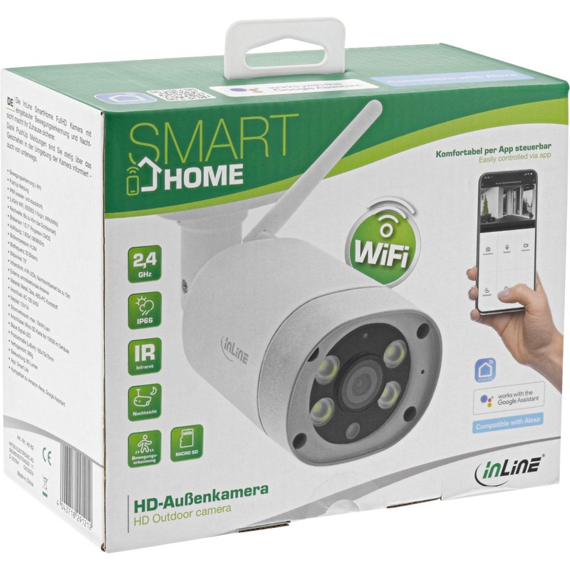 InLine® SmartHome HD Outdoor Camera with LED Light, IP66