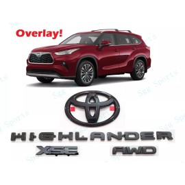 Toyota OEM 4pc Gloss Black HIGHLANDER XSE Logo AWD OVERLAY Emblem 2021+ Toyota Highlander