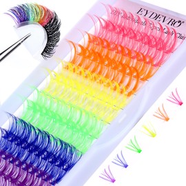 Colored Lash Clusters Individual Lashes D Curvature 14mm 16mm Mixed 6 Colors Rainbow DIY Eyelash Extension Colorful Cluster Lashes Pack by EYDEVRO