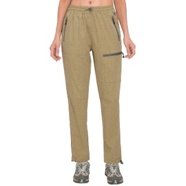 Mapamyumco Women’s Hiking Pants Lightweight Quick Dry, Stretch Cargo Pants for Travel, Zipper Pockets Elastic Waist Greige Heather XXL